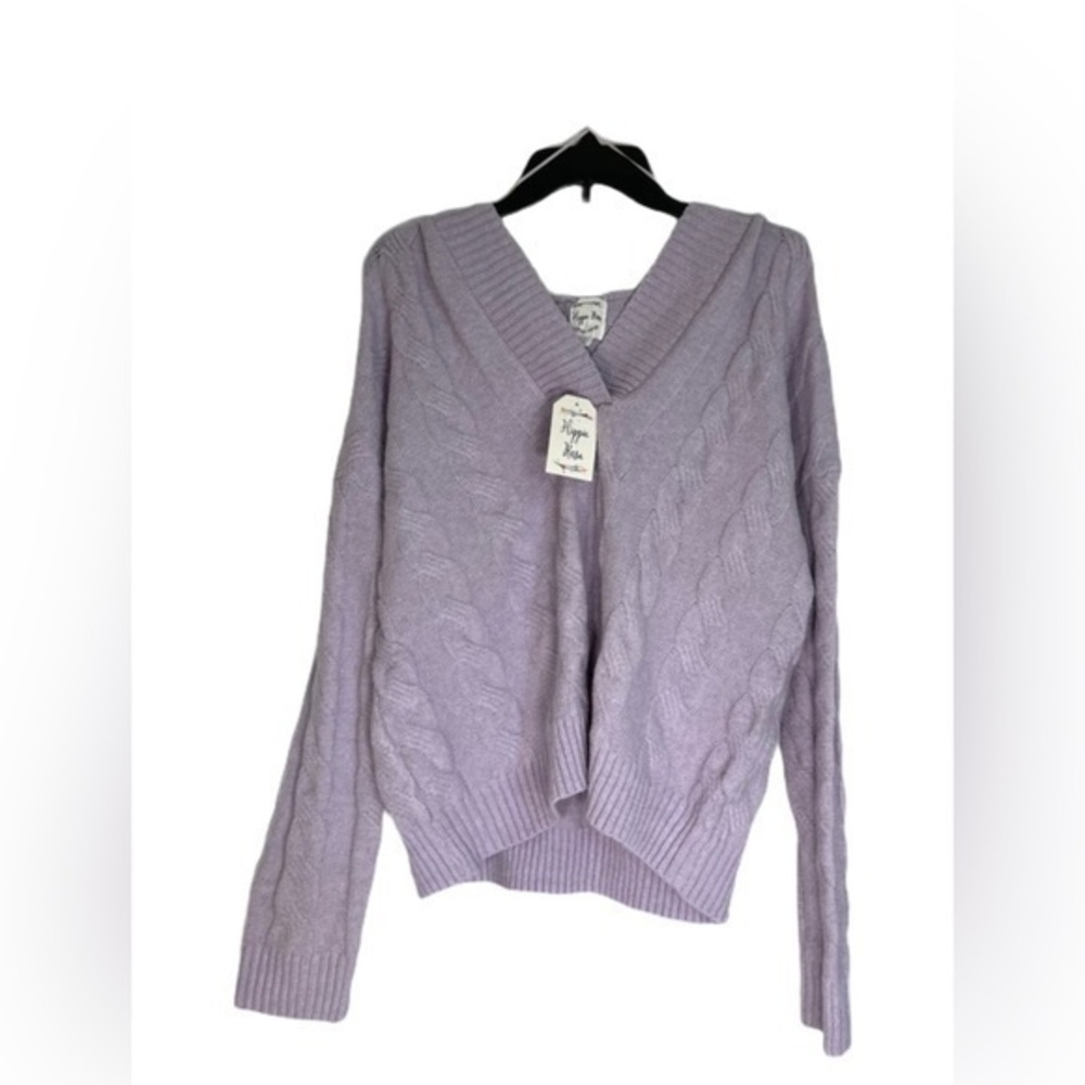 HIPPIE ROSE Cable-Knit Hoodie Sweater